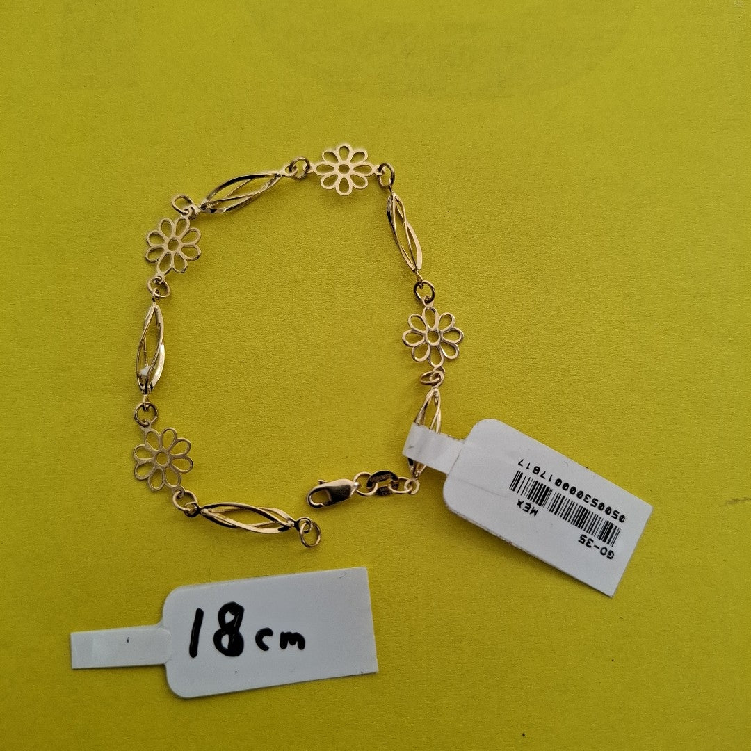 PULSERA ESPECIAL CON FLORES 14K 18 CM 2.7 GR (NUEVO)