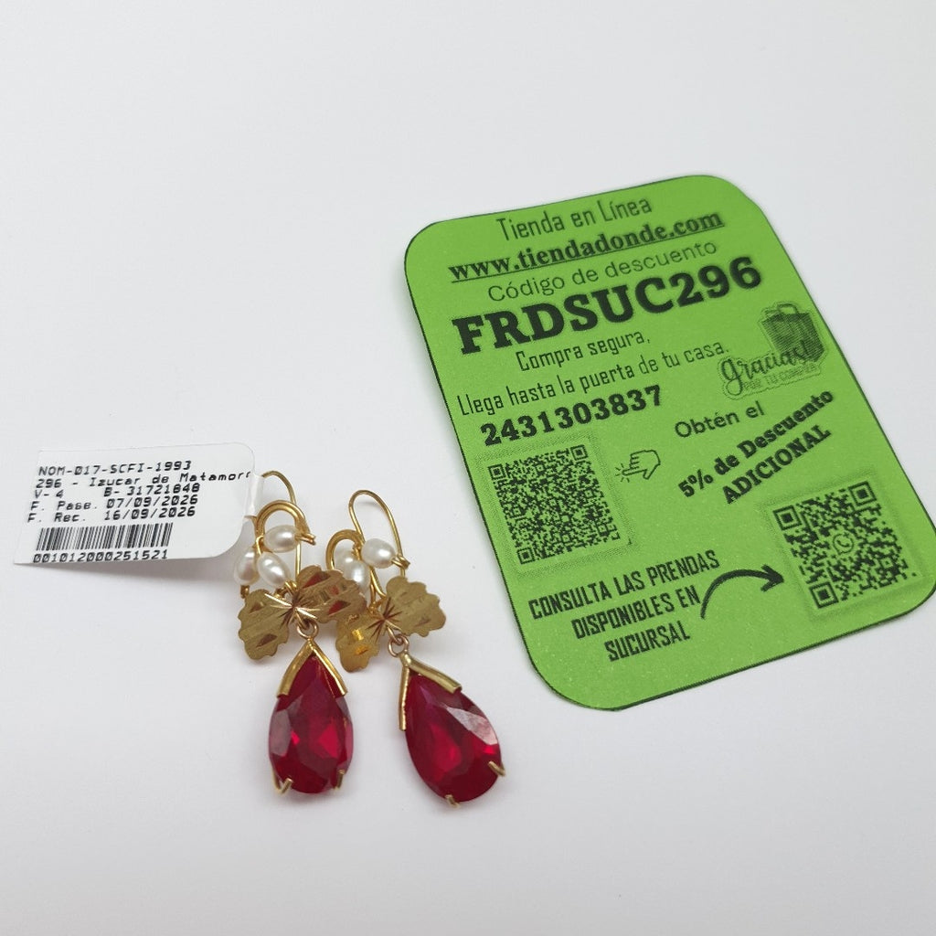 K1 5,50 GRMS 10 K ESPECIFICACIONES COMPLEMENTARIAS ARETES COLGANTES PIEDRA ROJA (SEMINUEVO)