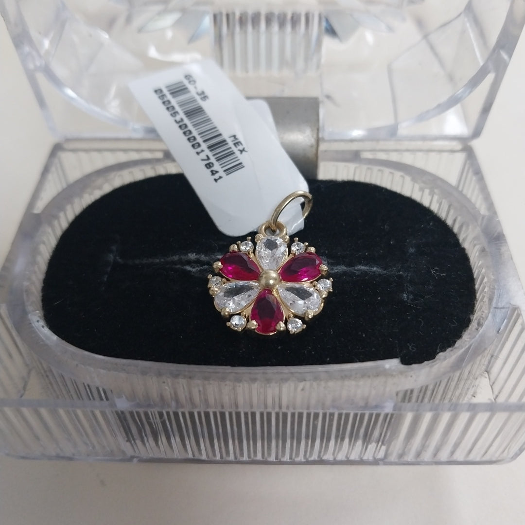DIJE FLOR CIRCONIAS Y PIEDRAS DE COLOR 14K 2.8 GR (NUEVO)