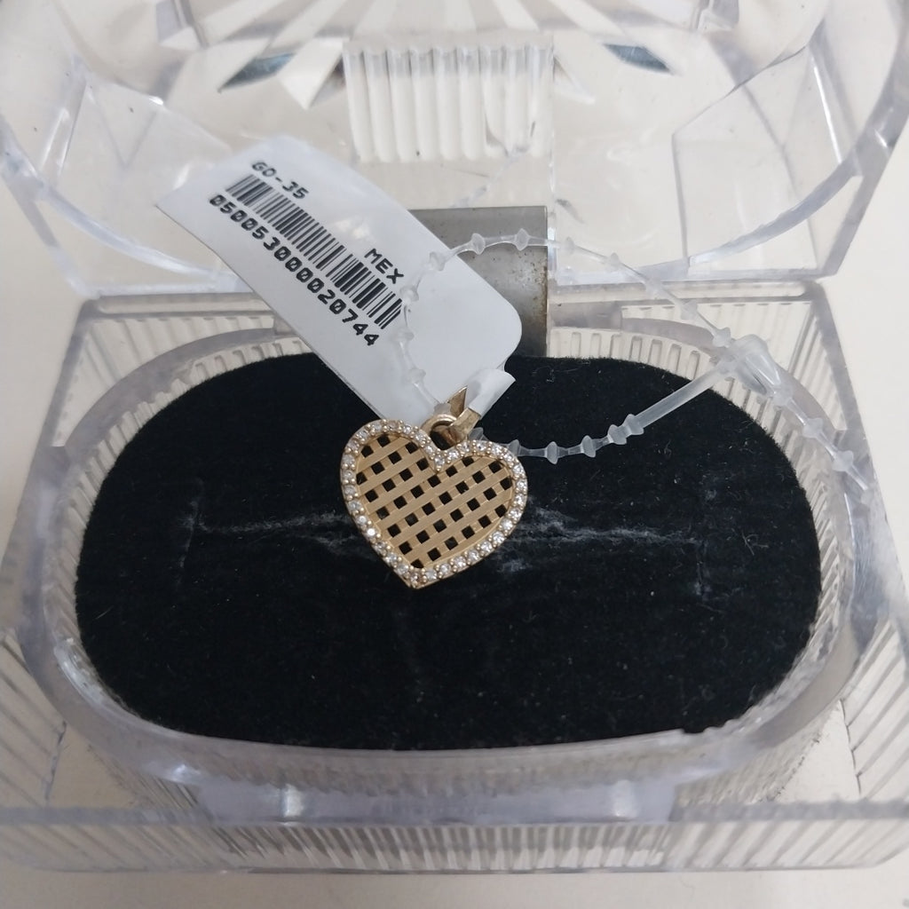 DIJE TEJIDO CORAZON CON CERCO DE CIRCONIAS 14K 1.1 GR (NUEVO)