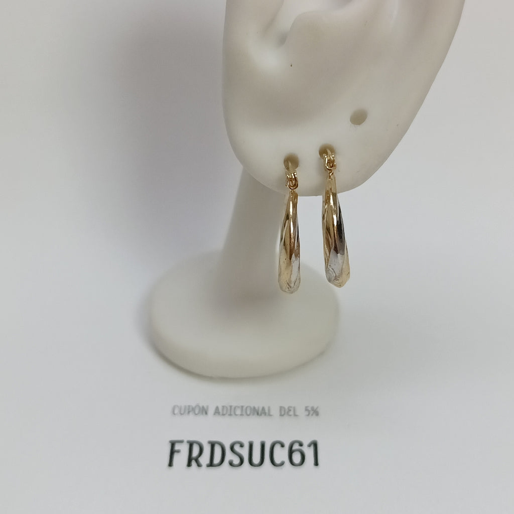 ARETES TEJIDO ARRACADA TRENZADA COMBINADA 14K 1.8 GR (NUEVO)