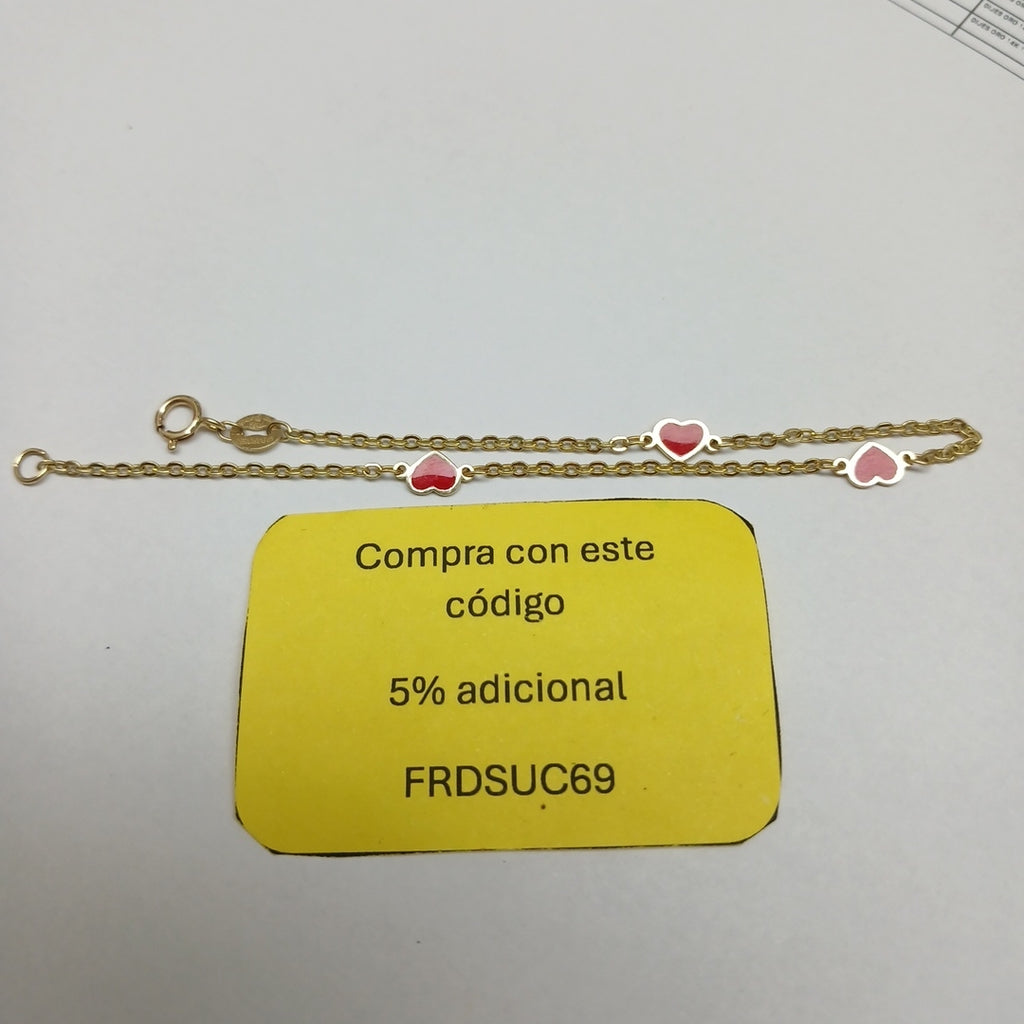 PULSERA ESPECIAL CON CORAZONES 14K 18 CM 1.4 GR (NUEVO)