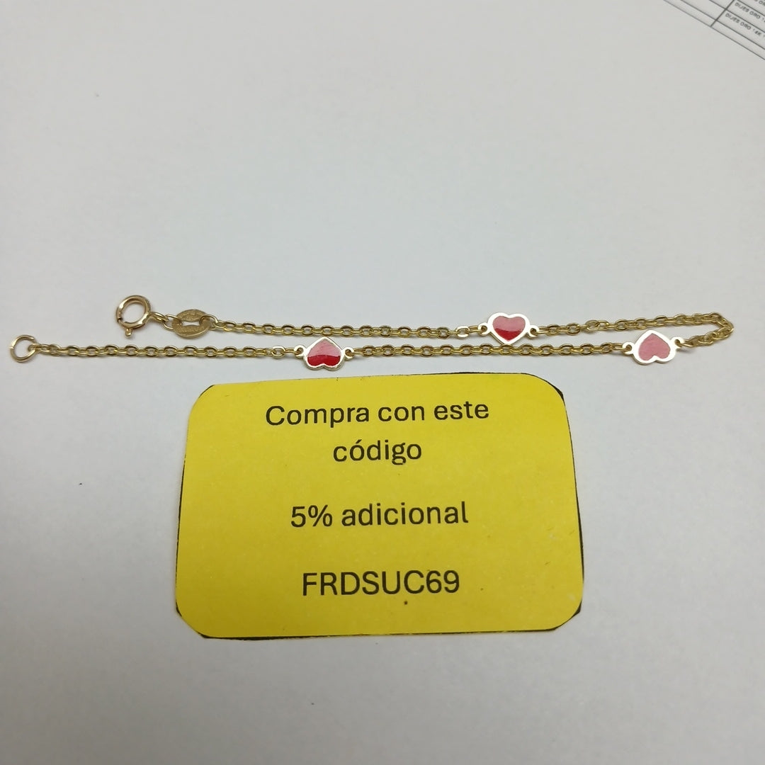 PULSERA ESPECIAL CON CORAZONES 14K 18 CM 1.4 GR (NUEVO)