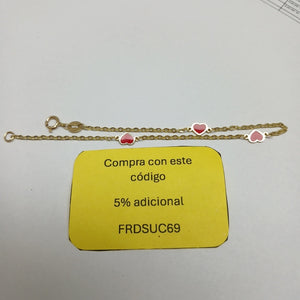 PULSERA ESPECIAL CON CORAZONES 14K 18 CM 1.4 GR (NUEVO)