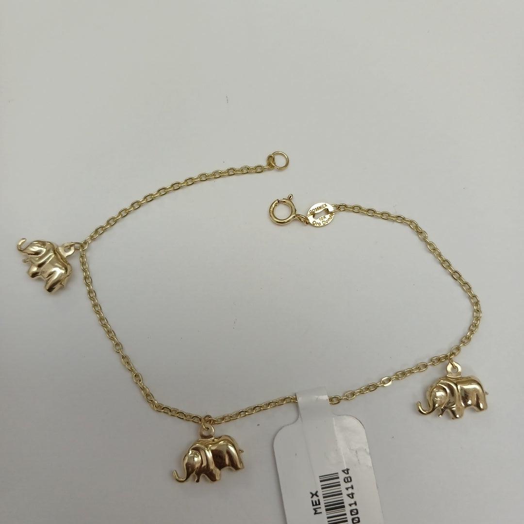 PULSERA ESPECIAL CON DIJES ELEFANTES 10K 18 CM 2.2 GR (NUEVO)