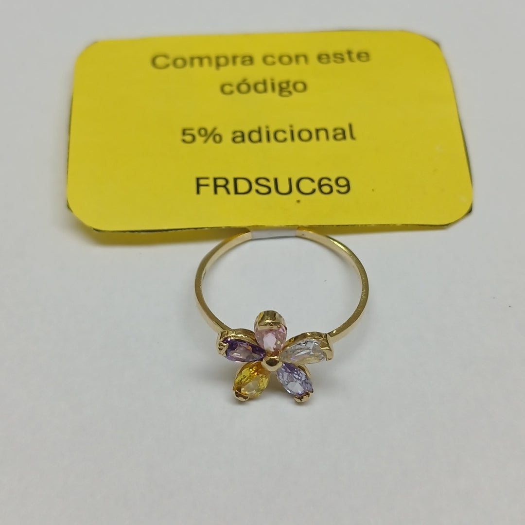 ANILLOS FLOR CON PIEDRAS DE COLOR 14K TALLA 7 1.4 GR (NUEVO)