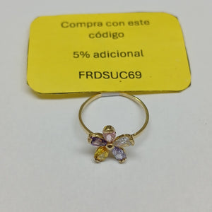 ANILLOS FLOR CON PIEDRAS DE COLOR 14K TALLA 7 1.4 GR (NUEVO)