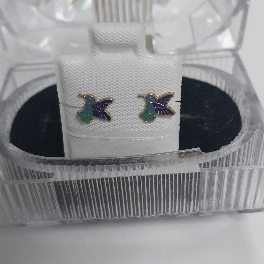 BROQUELES BROQUEL FIG COLIBRI ESMALTE AZUL 14K 0.2138 GR (NUEVO)