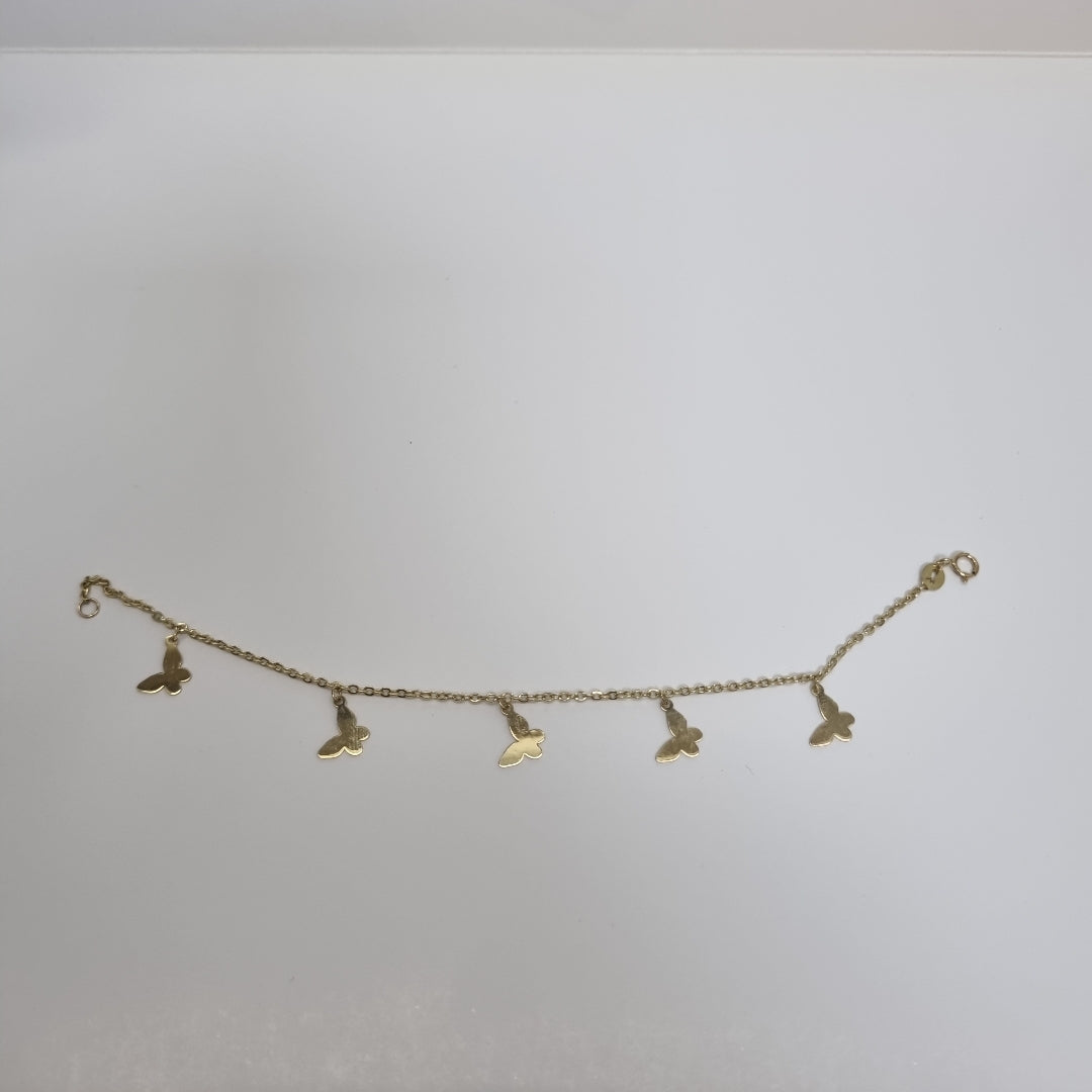 PULSERA ESPECIAL CON MARIPOSAS 14K 18 CM 2.1 GR (NUEVO)