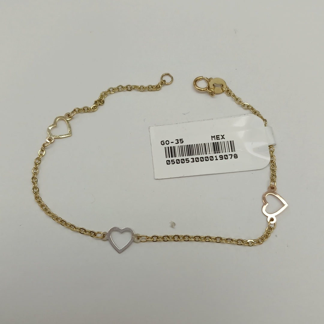 PULSERA ESPECIAL CON CORAZONES 14K 18 CM 1.3 GR (NUEVO)