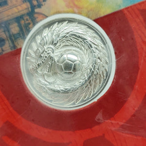 MEDALLA CONMEMORATIVA FRD FÚTBOL MOTIVO QUETZALCÓATL PLATA .925 11.9 GR (NUEVO)