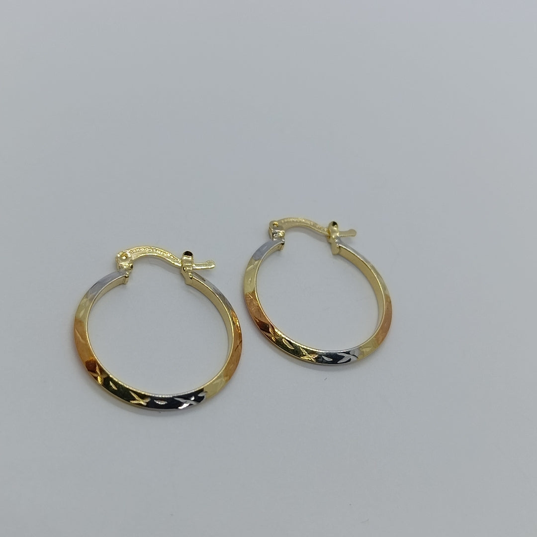 ARETES TEJIDO ARRACADAS BISELADAS COMBINADAS 14K 1.4 GR (NUEVO)
