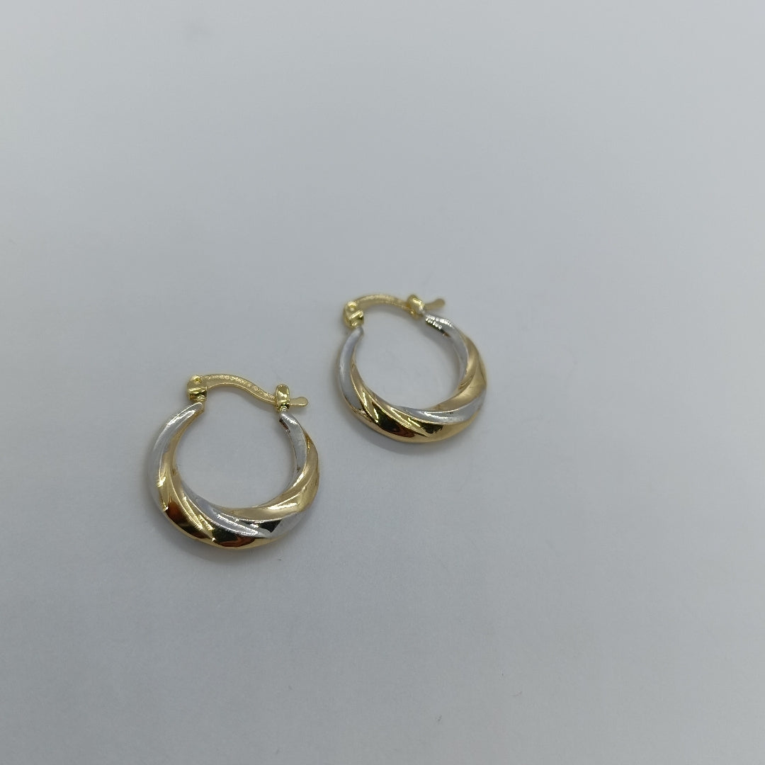 ARETES TEJIDO ARRACADA TRENZADA COMBINADA 14K 1.9 GR (NUEVO)