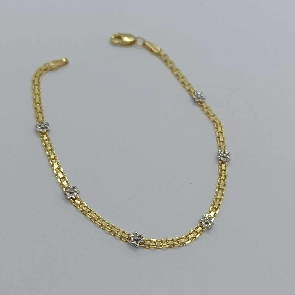PULSERA ESPECIAL C FLORES 14K 18 CM 3 GR (NUEVO)