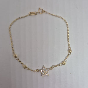 PULSERA ESPECIAL CON ESTRELLA Y CIRCONIAS 14K 18 CM 1.5 GR (NUEVO)