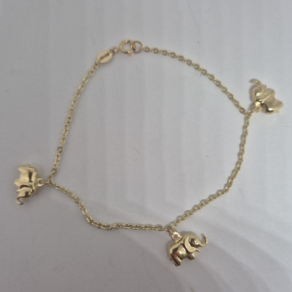PULSERA ESPECIAL CON DIJES ELEFANTES 10K 18 CM 2.1 GR (NUEVO)