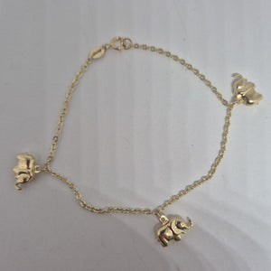 PULSERA ESPECIAL CON DIJES ELEFANTES 10K 18 CM 2.1 GR (NUEVO)