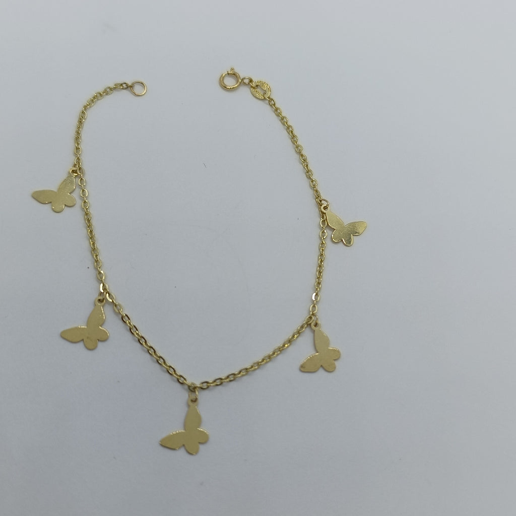 PULSERA ESPECIAL CON MARIPOSAS 14K 18 CM 2 GR (NUEVO)