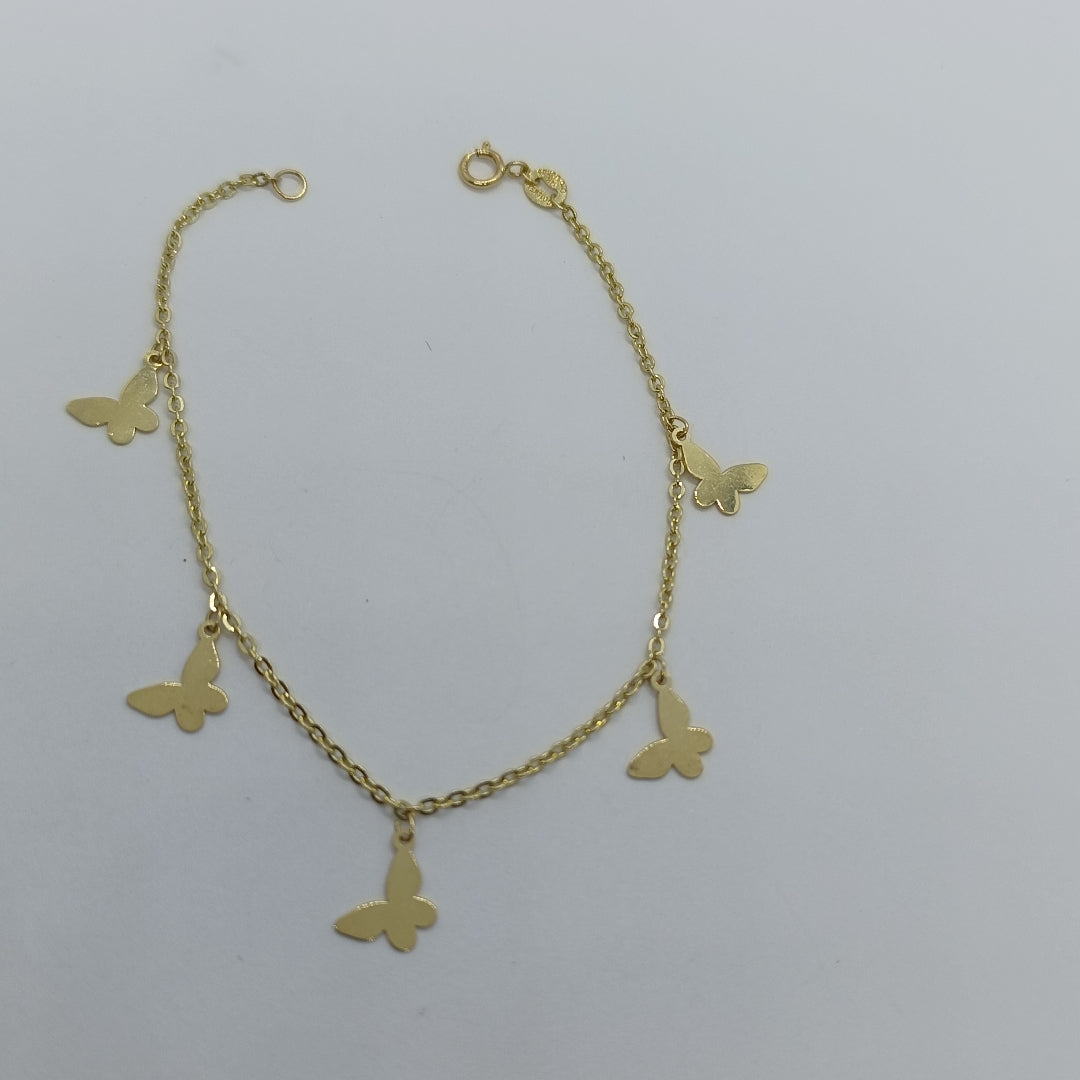 PULSERA ESPECIAL CON MARIPOSAS 14K 18 CM 2 GR (NUEVO)