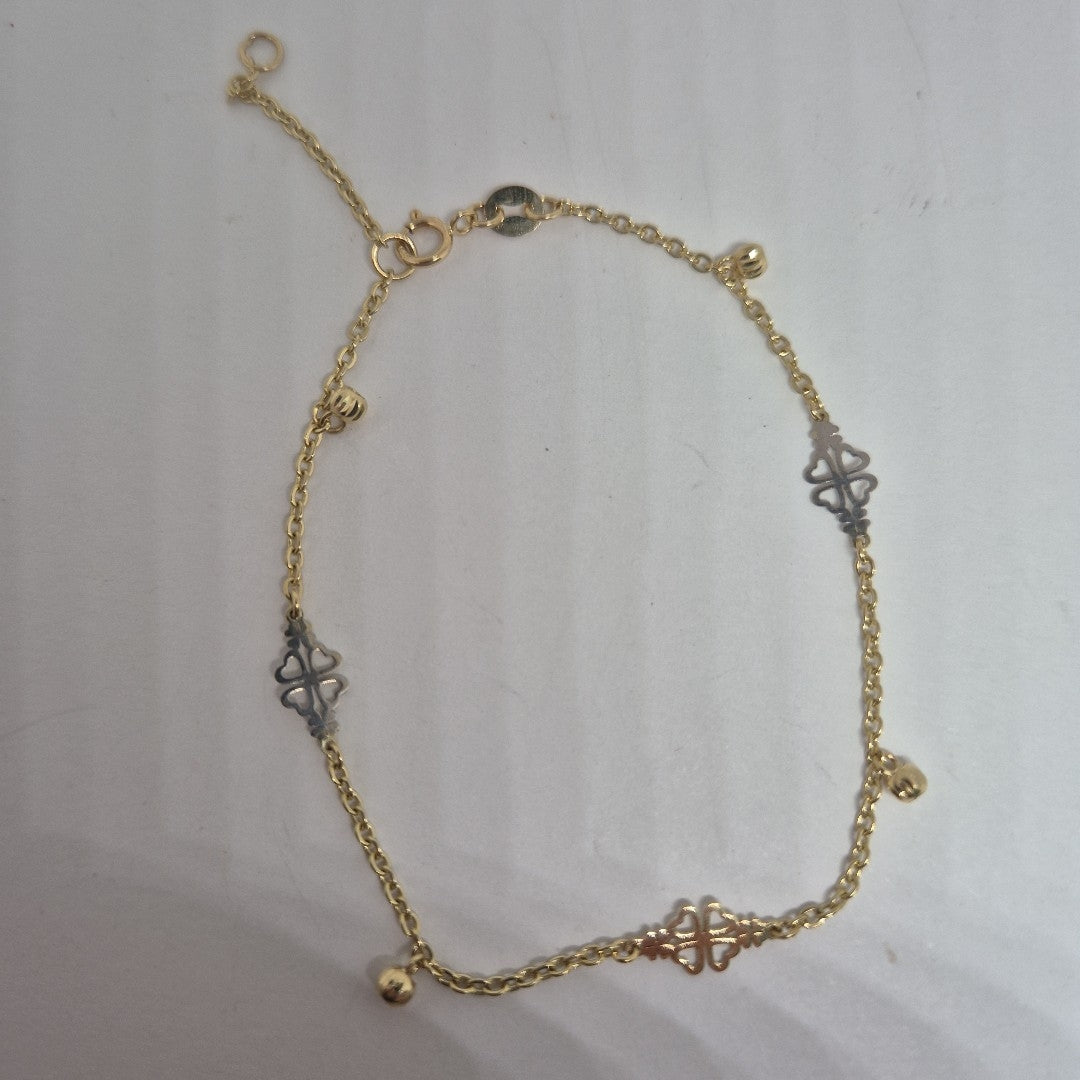 PULSERA ESPECIAL CON TREBOL 14K 18 CM 1.9 GR (NUEVO)