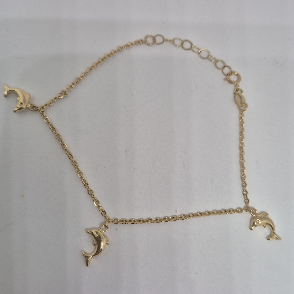 PULSERA ESPECIAL CON DIJES DELFINES 10K 18 CM 1.9 GR (NUEVO)