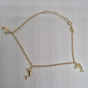 PULSERA ESPECIAL CON DIJES DELFINES 10K 18 CM 1.9 GR (NUEVO)