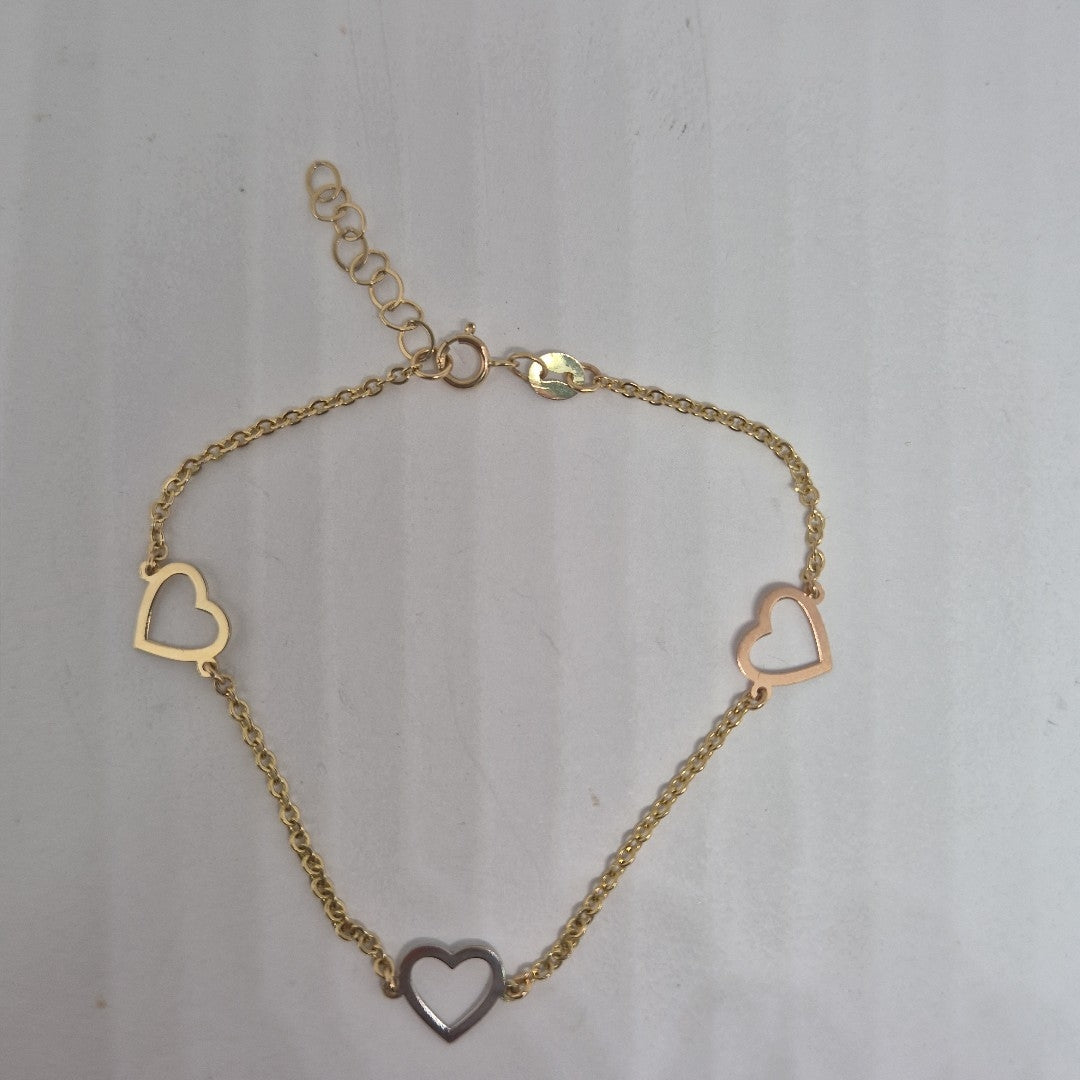 PULSERA ESPECIAL CON CORAZONES CONBINADOS 14K 18 CM 1.7 GR (NUEVO)