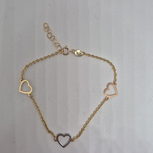 PULSERA ESPECIAL CON CORAZONES CONBINADOS 14K 18 CM 1.7 GR (NUEVO)