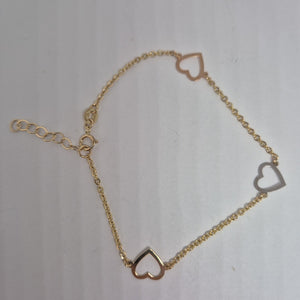 PULSERA ESPECIAL CON CORAZONES CONBINADOS 14K 18 CM 1.6 GR (NUEVO)