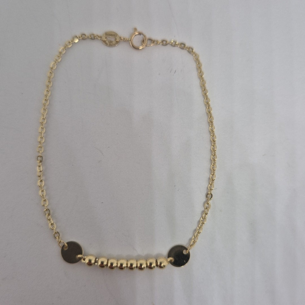 PULSERA TEJIDO ESPECIAL CON BOLITAS 14K 18 CM 1.8 GR (NUEVO)