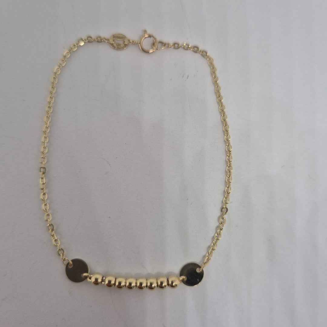 PULSERA TEJIDO ESPECIAL CON BOLITAS 14K 18 CM 1.8 GR (NUEVO)