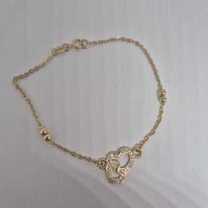 PULSERA TEJIDO ESPECIAL CORAZONES CON CIRCONIAS 14K 18 CM 2.4 GR (NUEVO)