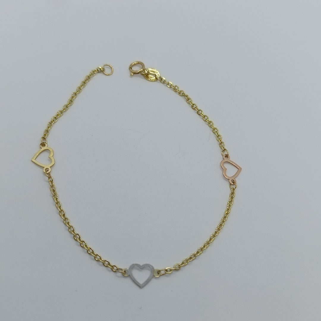 PULSERA ESPECIAL CON CORAZONES 14K 18 CM 1.3 GR (NUEVO)