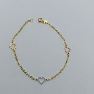 PULSERA ESPECIAL CON CORAZONES 14K 18 CM 1.3 GR (NUEVO)