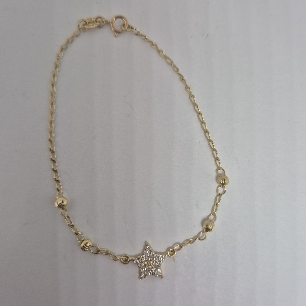 PULSERA ESPECIAL CON ESTRELLA Y CIRCONIAS 14K 18 CM 1.5 GR (NUEVO)