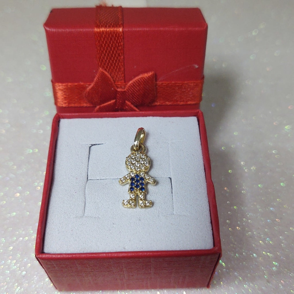 DIJE NIÑO CON CIRCONIAS Y PIEDRAS DE COLOR 10K 0.8 GR (NUEVO)