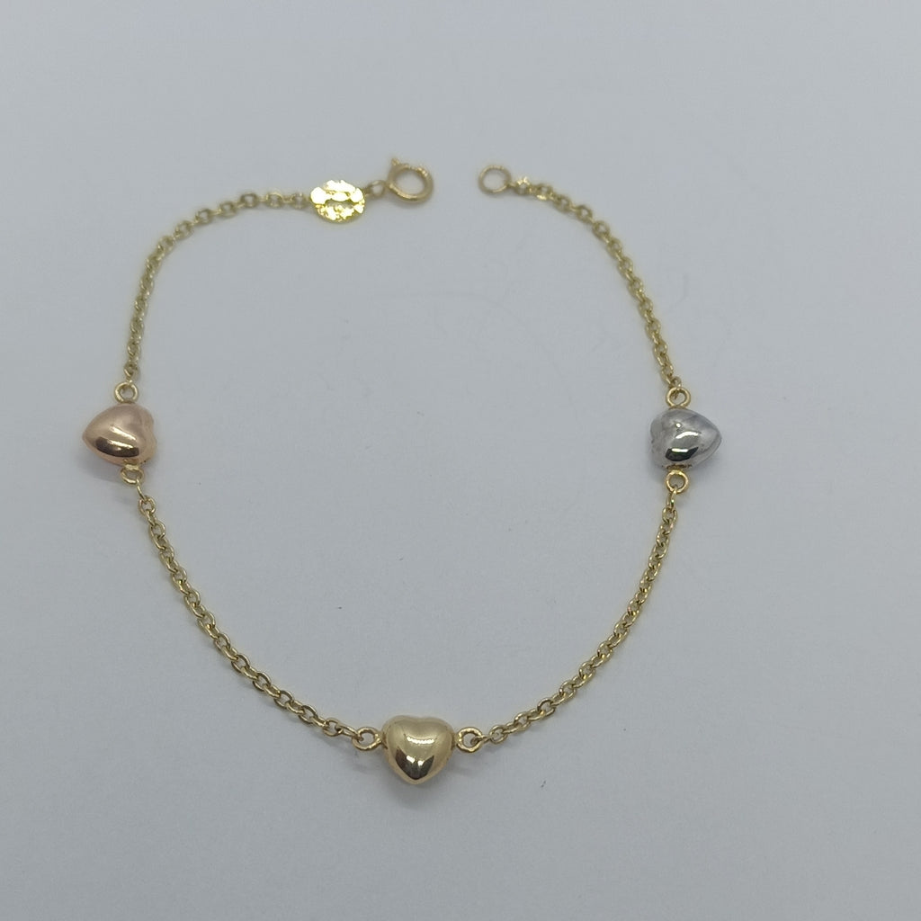 PULSERA ESP CON CORAZONES COMBINADOS 14K 18 CM 1.6 GR (NUEVO)