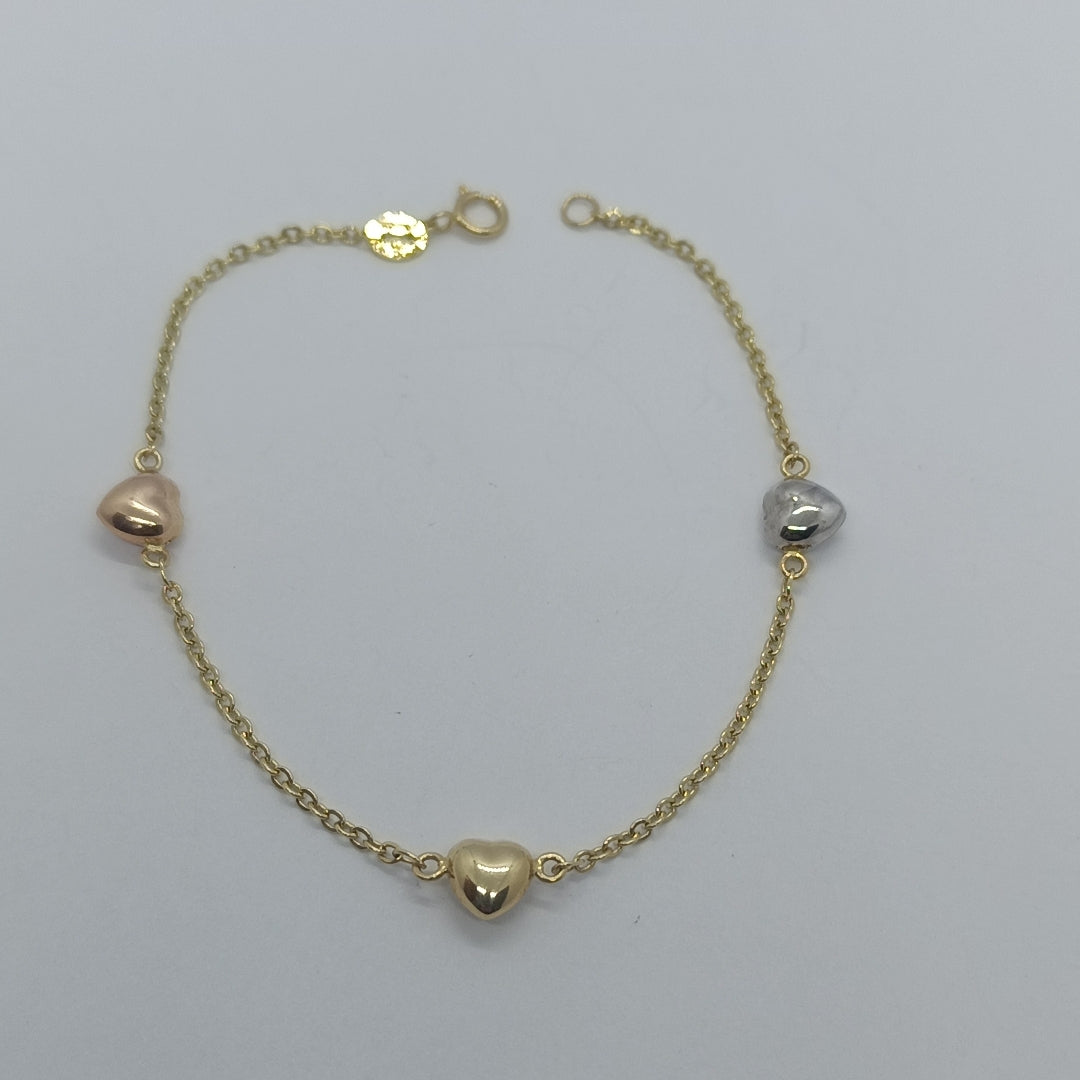 PULSERA ESP CON CORAZONES COMBINADOS 14K 18 CM 1.6 GR (NUEVO)
