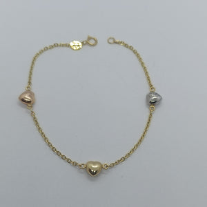 PULSERA ESP CON CORAZONES COMBINADOS 14K 18 CM 1.6 GR (NUEVO)