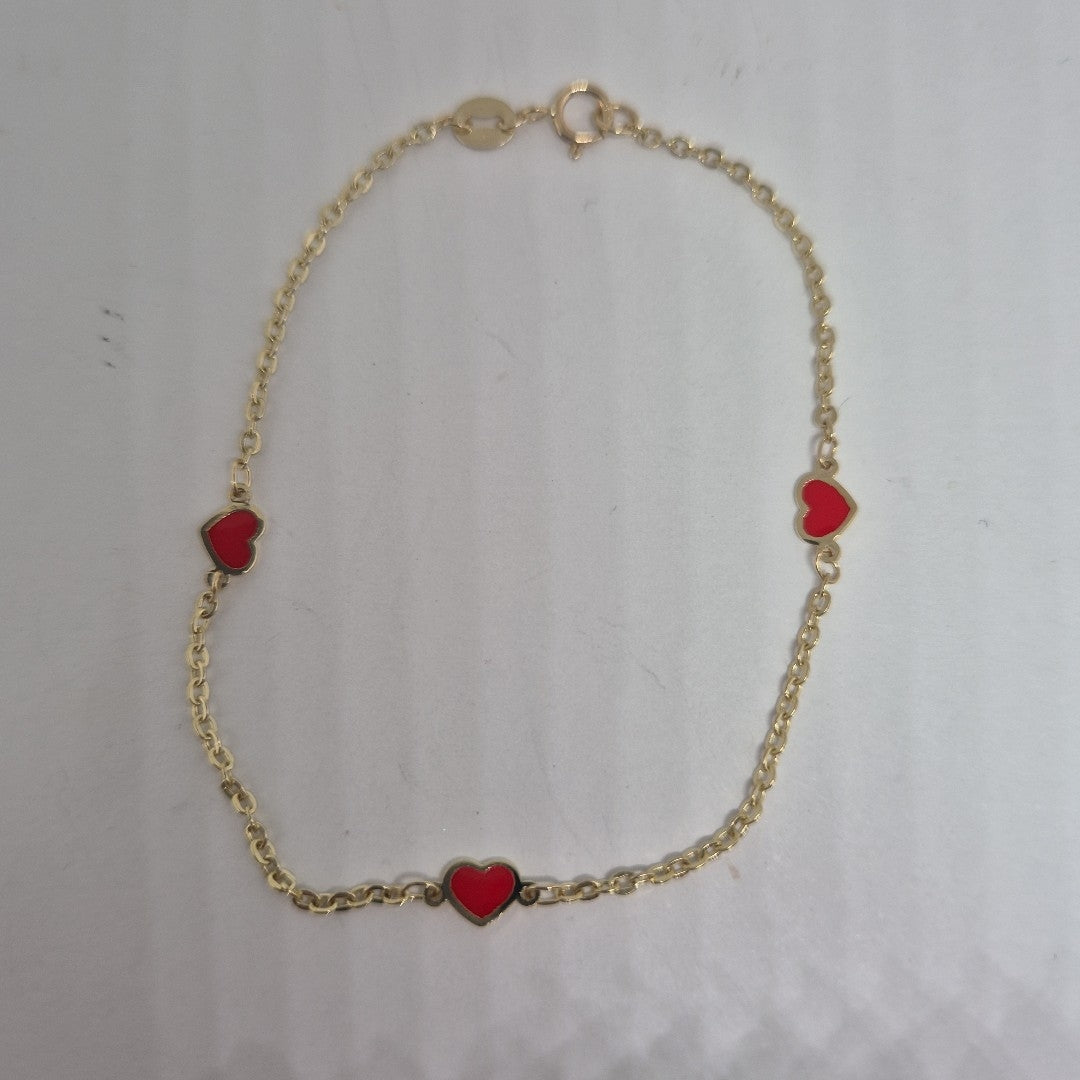 PULSERA ESPECIAL CON CORAZONES 14K 18 CM 1.4 GR (NUEVO)