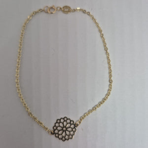 PULSERA TEJIDO ESPECIAL CON MANDALA 14K 18 CM 1.3 GR (NUEVO)