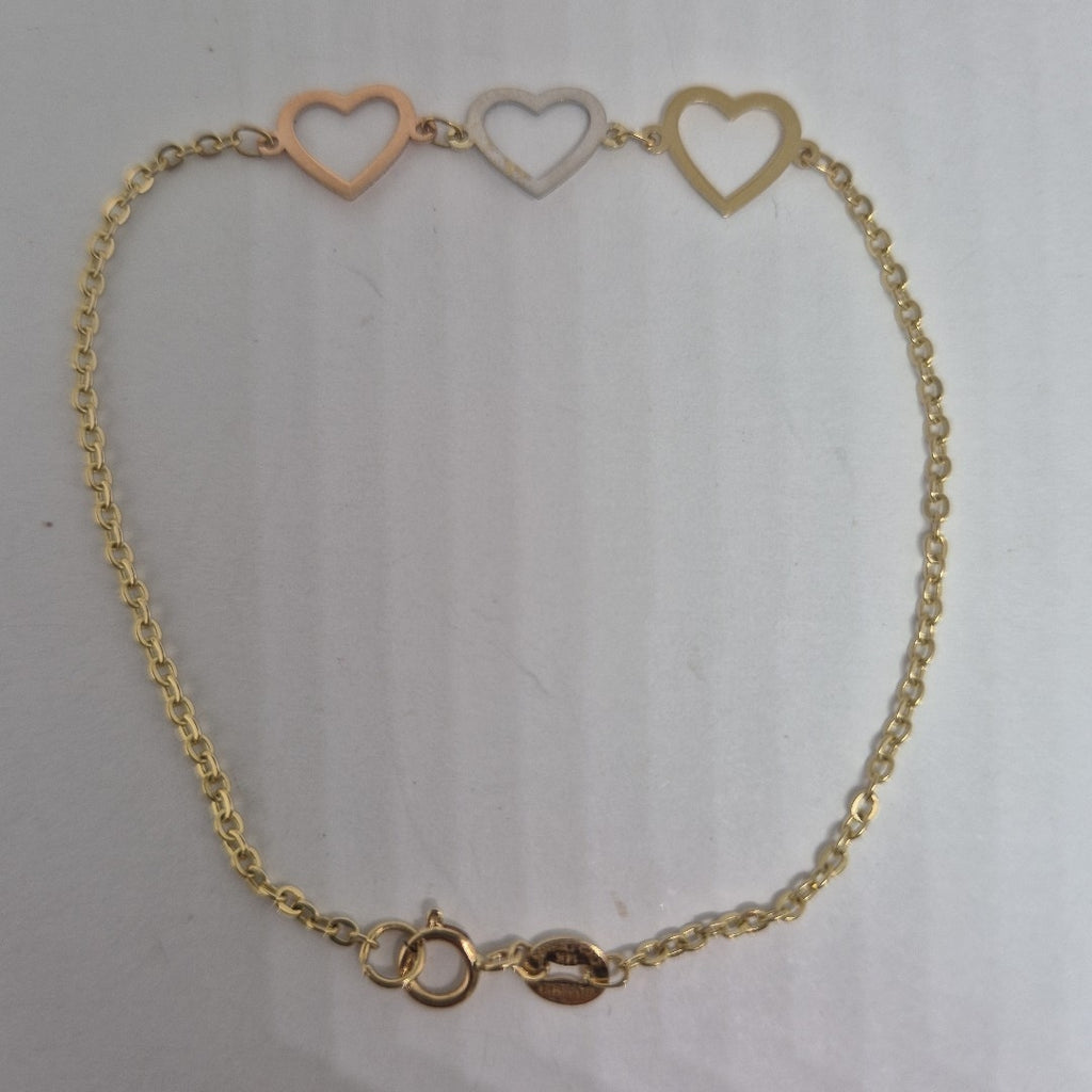 PULSERA ESPECIAL CON CORAZONES 14K 18 CM 1.3 GR (NUEVO)