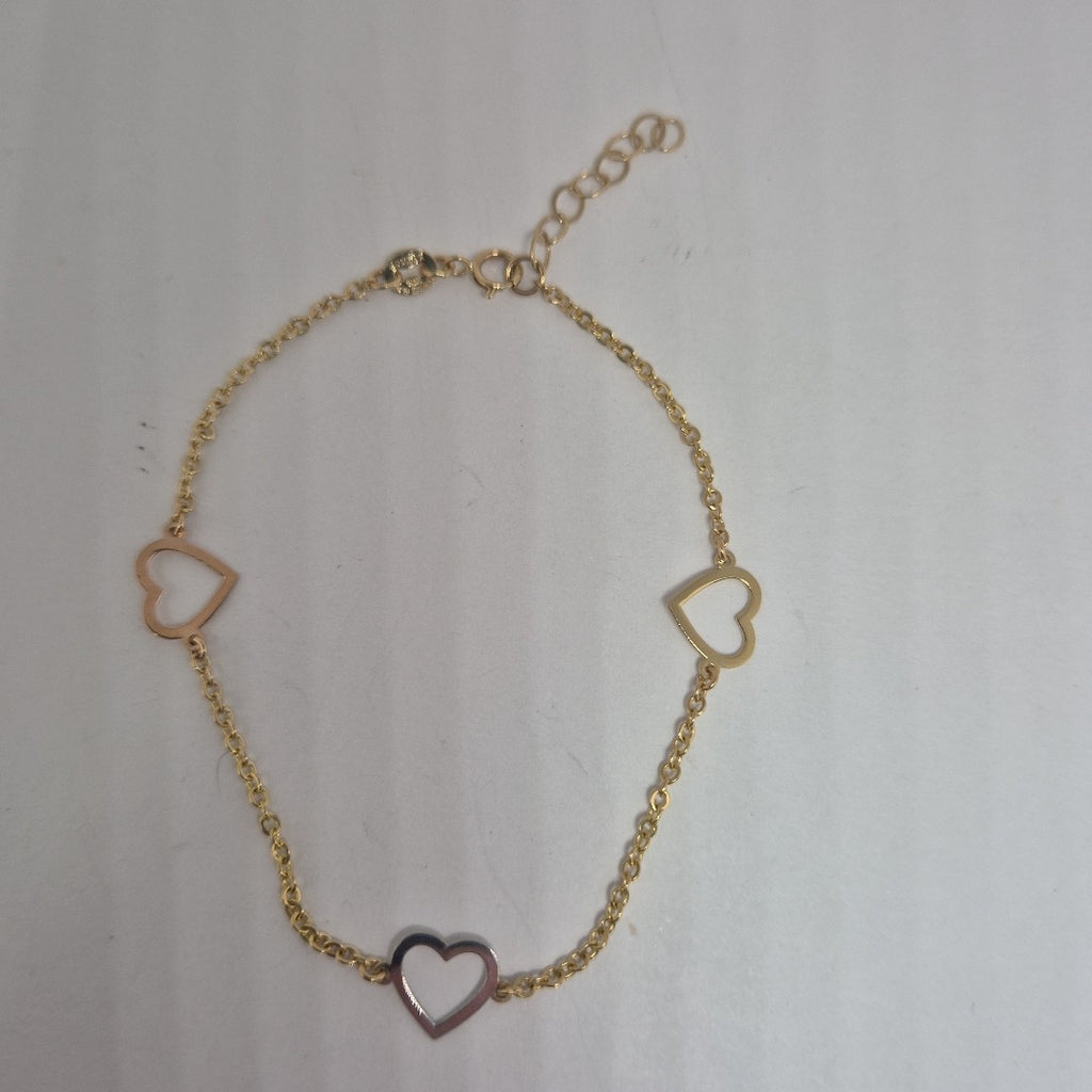 PULSERA ESPECIAL CON CORAZONES CONBINADOS 14K 18 CM 1.7 GR (NUEVO)