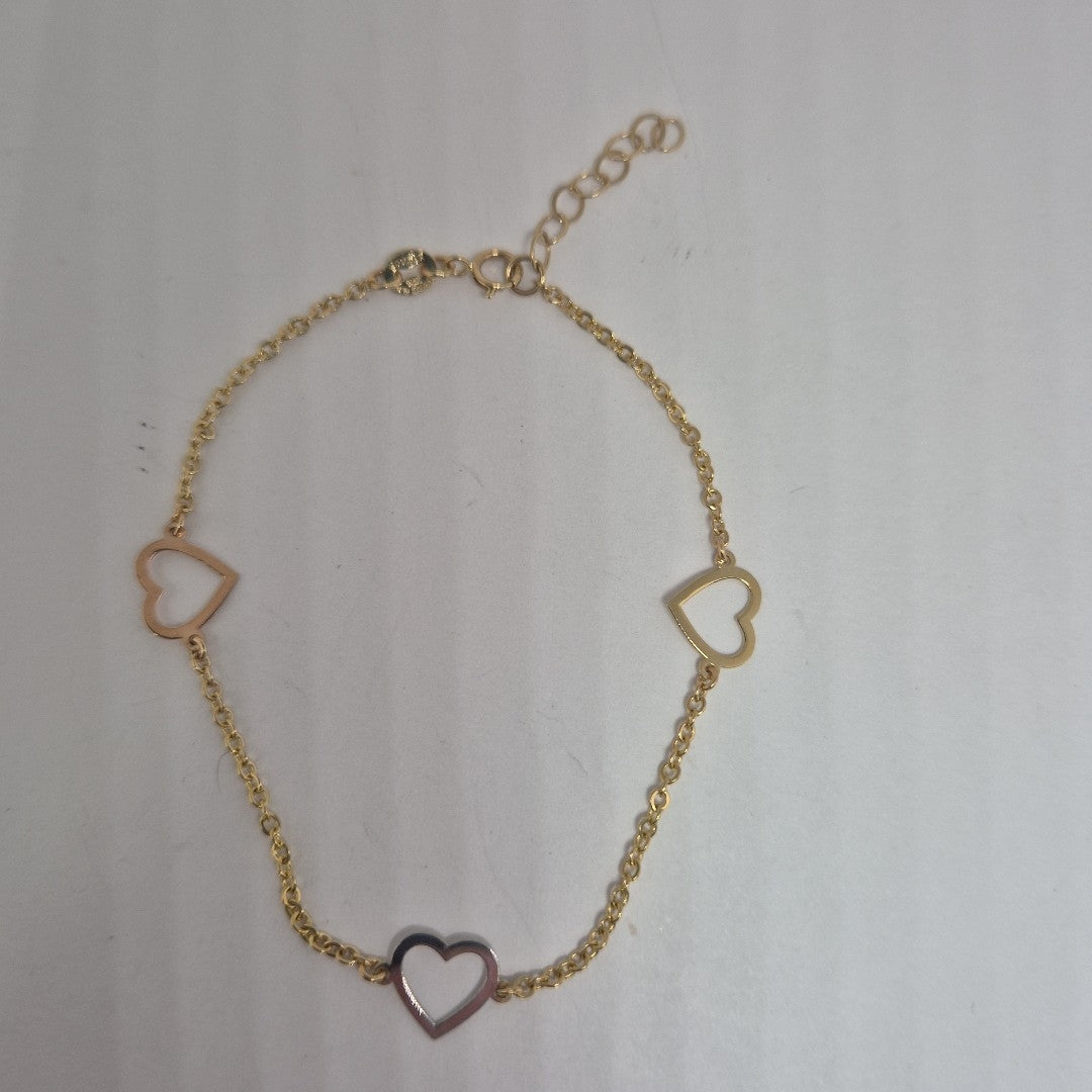 PULSERA ESPECIAL CON CORAZONES CONBINADOS 14K 18 CM 1.7 GR (NUEVO)