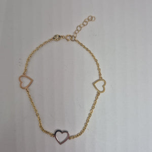 PULSERA ESPECIAL CON CORAZONES CONBINADOS 14K 18 CM 1.7 GR (NUEVO)