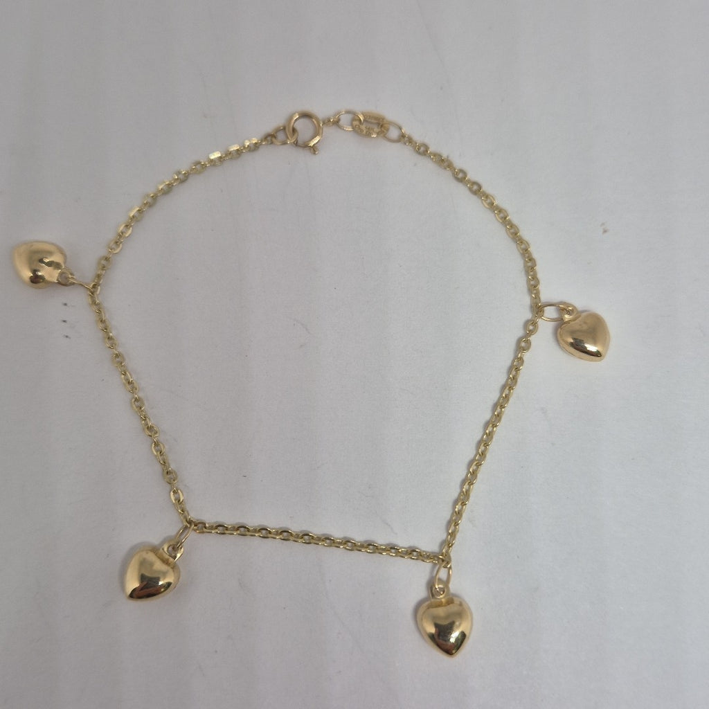 PULSERA ESP CON FIG CORAZONES 14K 18 CM 1.8 GR (NUEVO)