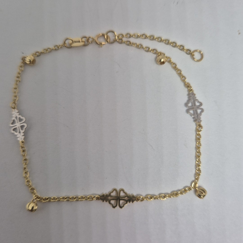 PULSERA ESPECIAL CON TREBOL 14K 18 CM 1.8 GR (NUEVO)