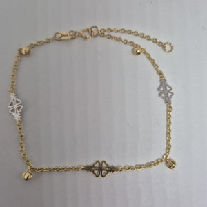PULSERA ESPECIAL CON TREBOL 14K 18 CM 1.8 GR (NUEVO)