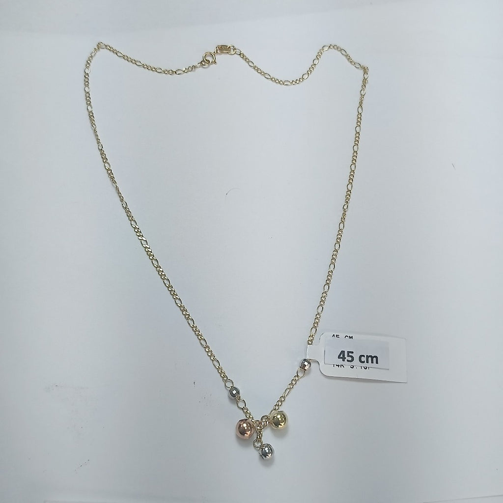 CADENA GARGANTILLA 3X1 CON ESFERAS COMBINADAS 14K 45 CM 3.1 GR (NUEVO)