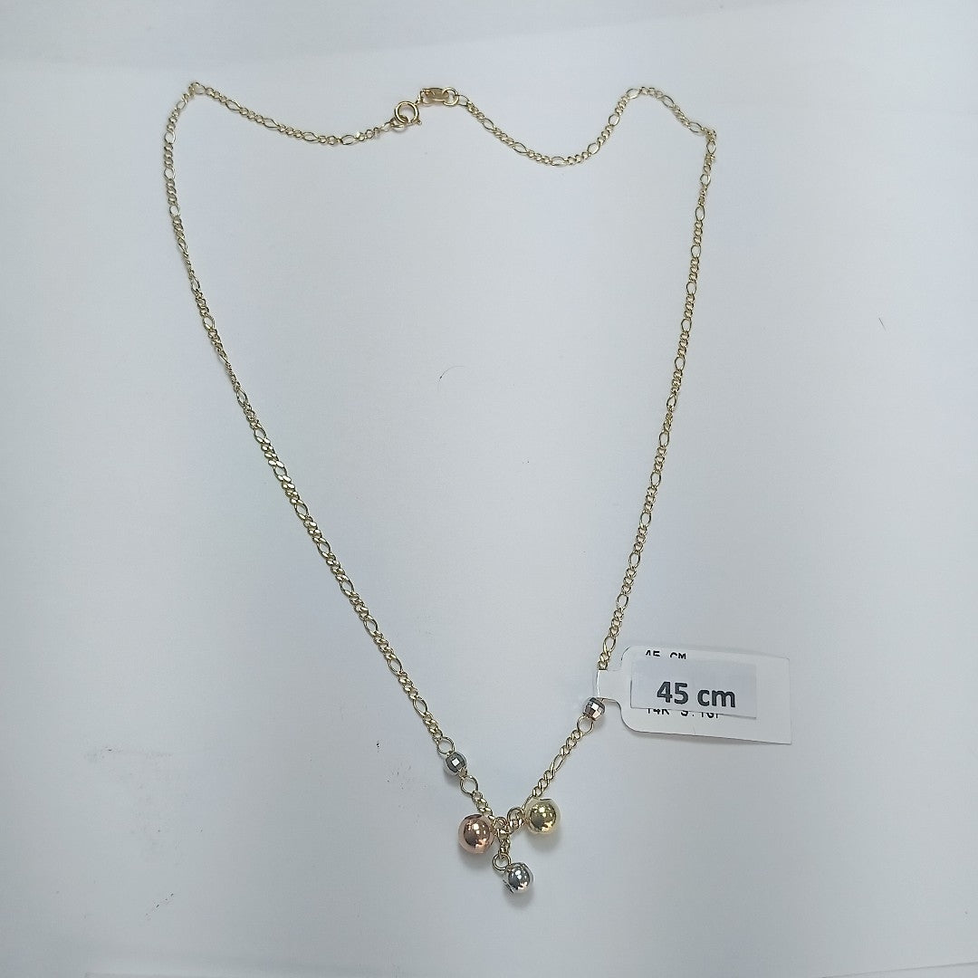 CADENA GARGANTILLA 3X1 CON ESFERAS COMBINADAS 14K 45 CM 3.1 GR (NUEVO)